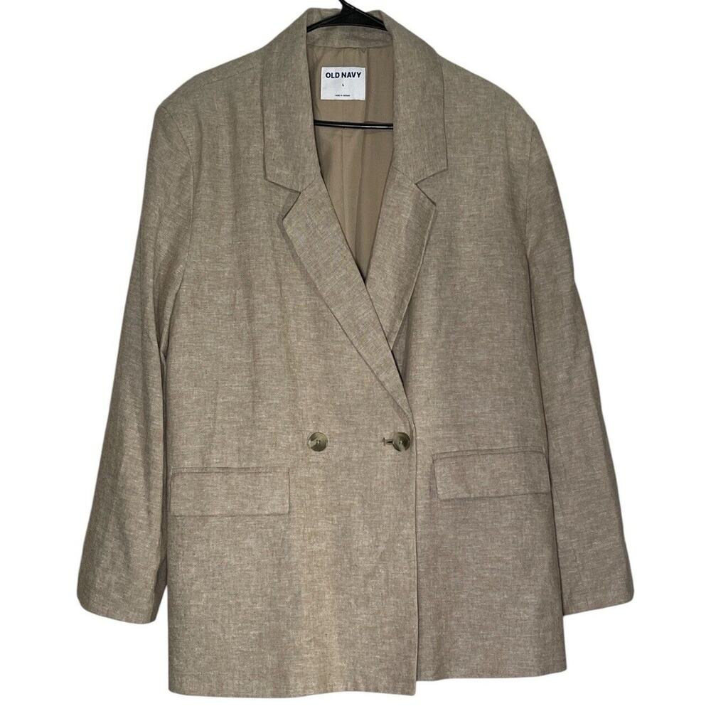 Old Navy Double-Breasted Jacket Women's Linen-Blend Oversized Blazer Size Large